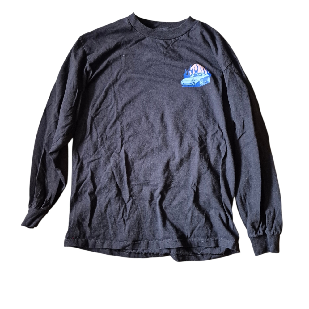 Empyre Black Long Sleeve Tee with Blue & Pink Car Flame‎ Print M